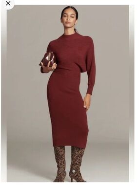 ANTHROPOLOGIE Long Sleeve Slim Sweater Mid Dress